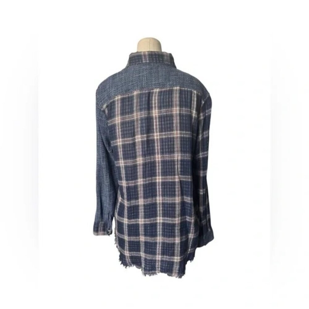 ANTHROPOLOGIE Artisan De Luxe Women L Button Shirt Flannel Plaid Mix Split Multi - Picture 6 of 7